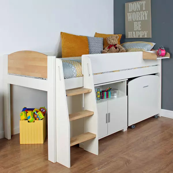 Urban Birch Mid Sleeper 2 Bed with Desk and Storage