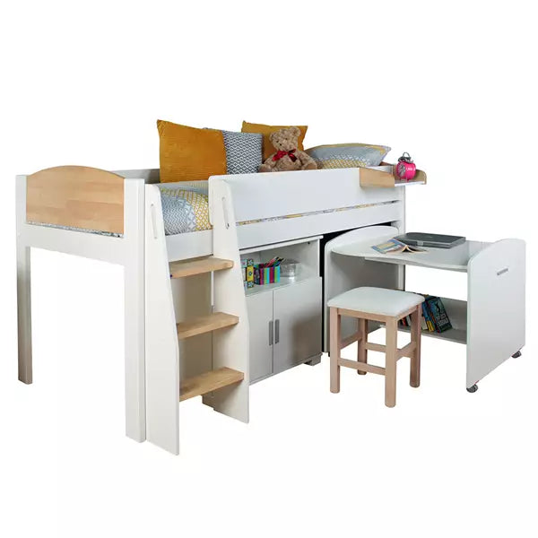 Urban Birch Mid Sleeper 2 Bed with Desk and Storage