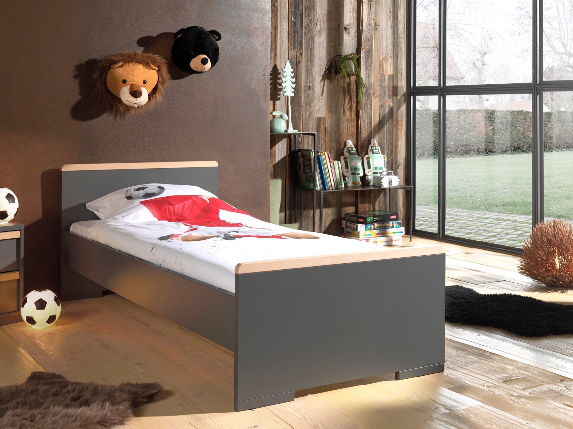 Vipack London Kids Single Bed - Anthracite Grey