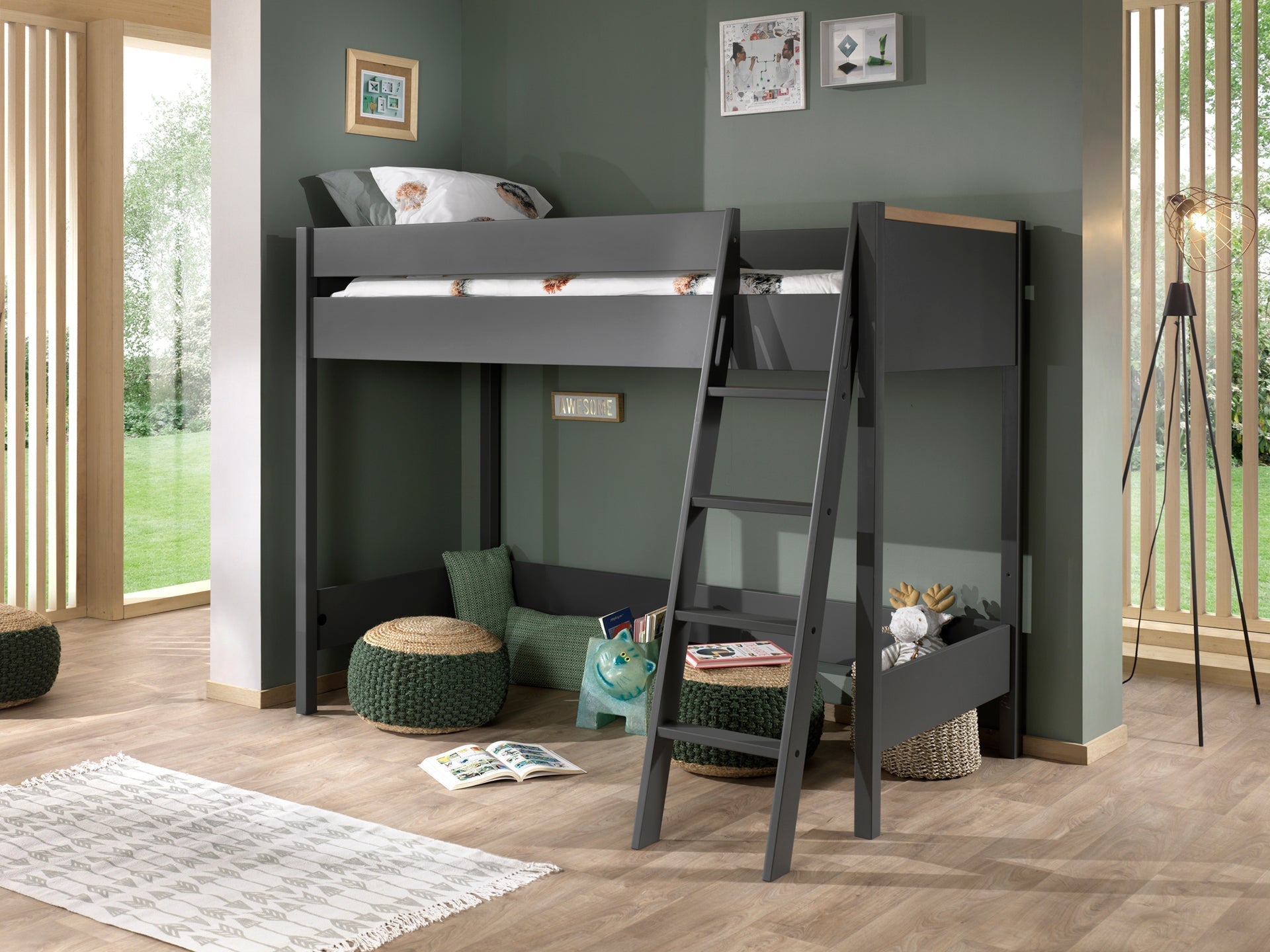 Vipack London Kids High Sleeper Bed - Anthracite Grey