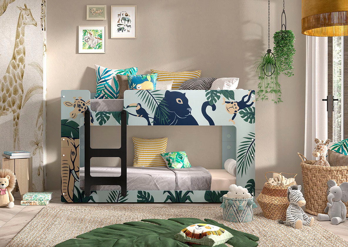 Vipack Luca 'Jungle Themed' Kids Bunk Bed - Green & Blue Print