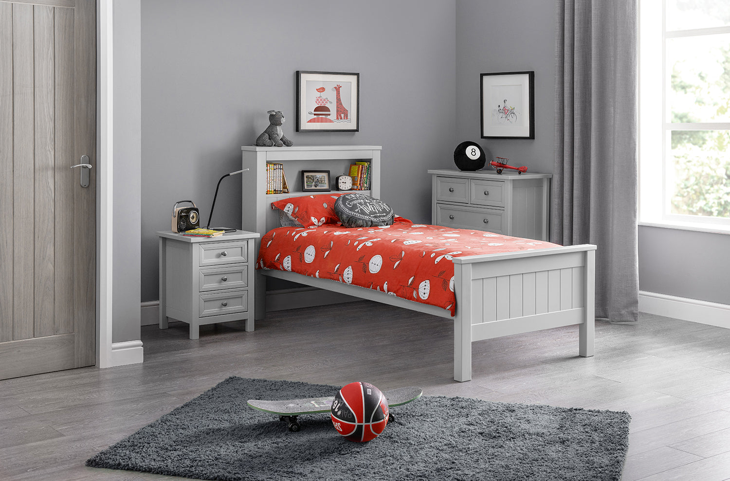 Julian Bowen Maine Bookcase Bed - Light Grey