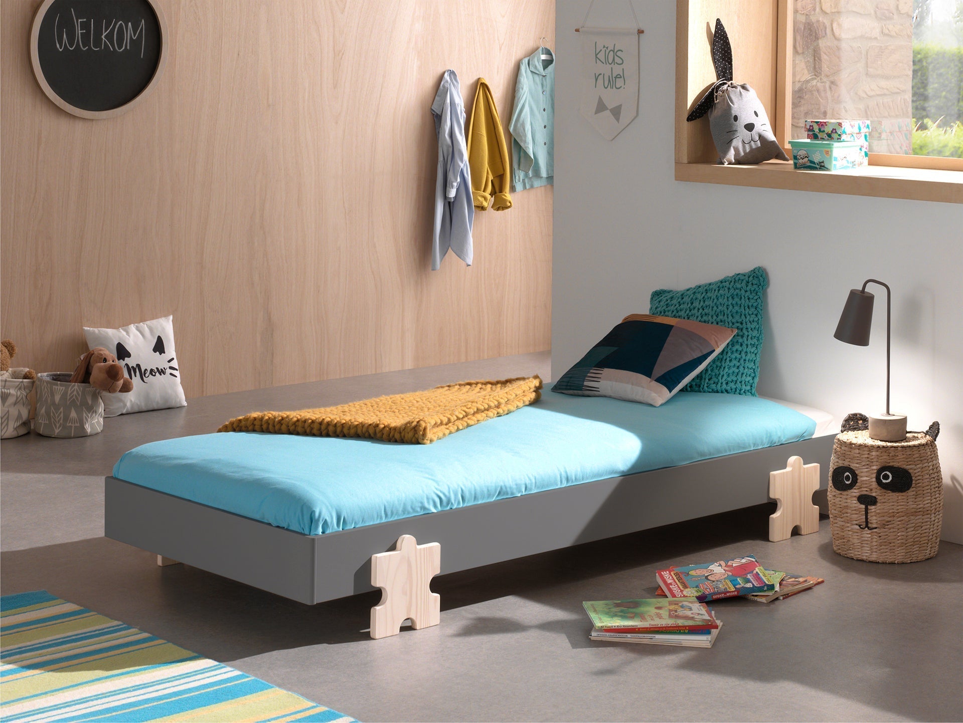 Vipack Modulo Puzzle Kids Single Stacker Bed - Grey