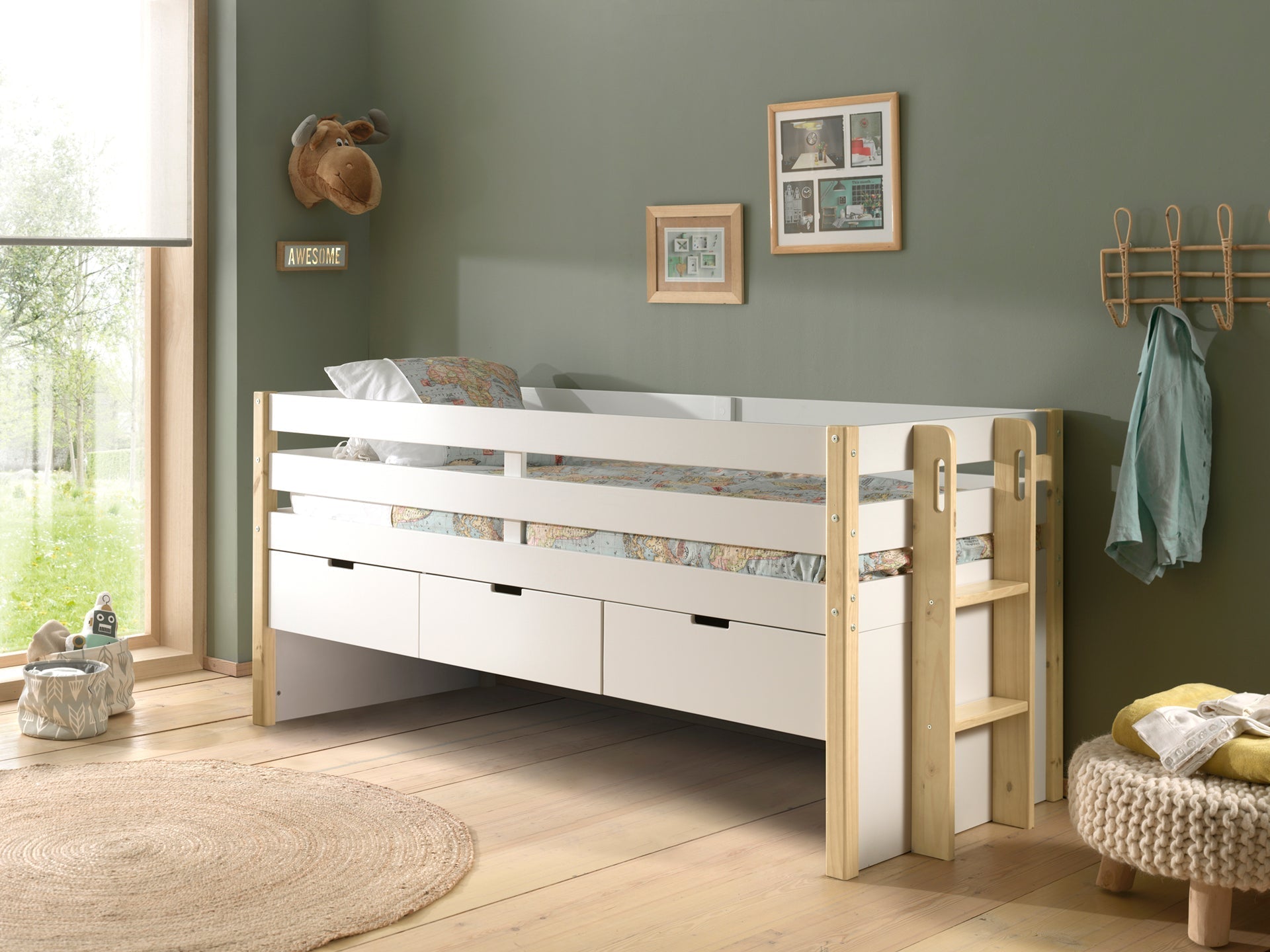 Vipack Margrit Kids Cabin Bed with Drawers & Ladder - White