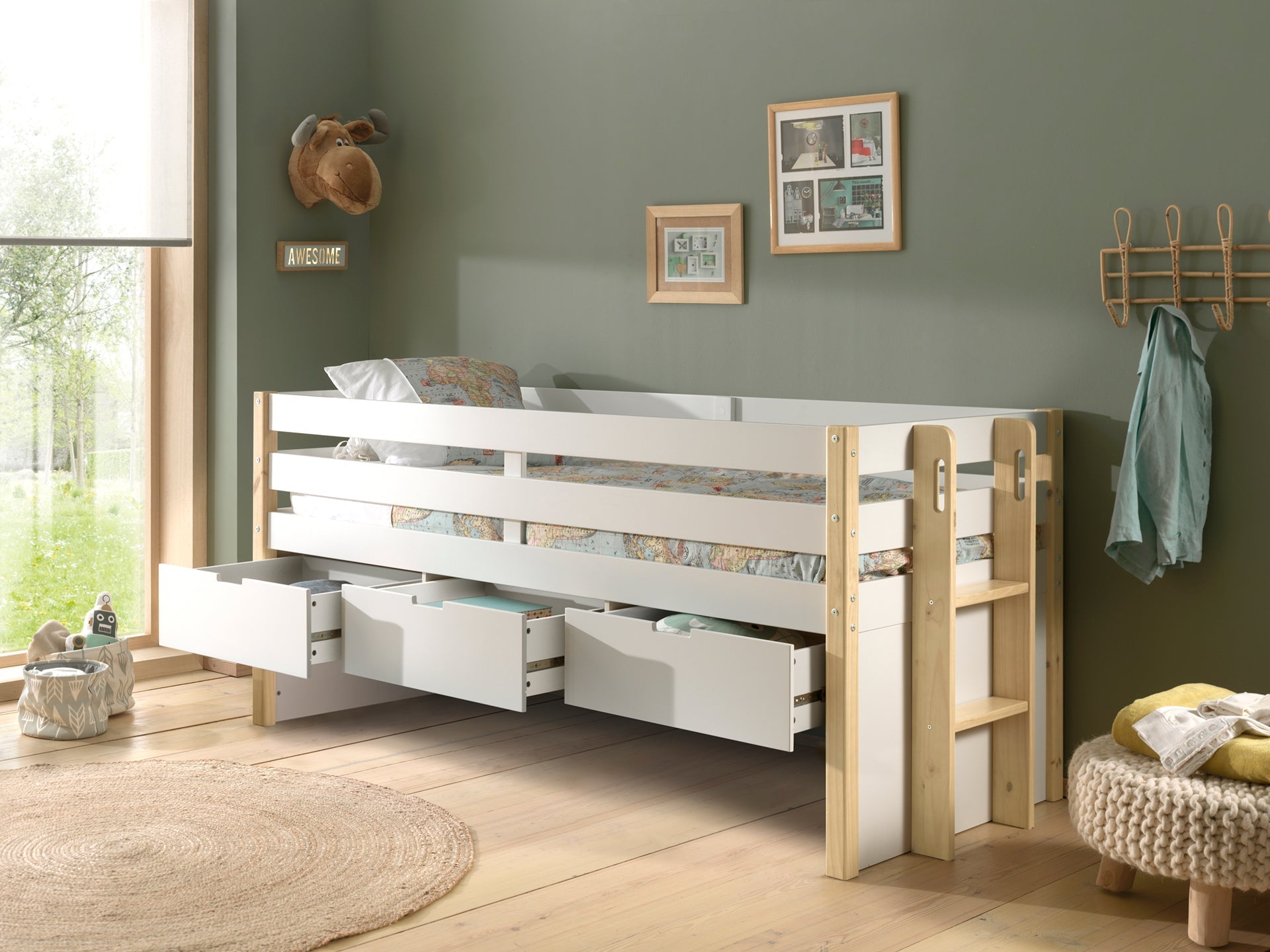 Vipack Margrit Kids Cabin Bed with Drawers & Ladder - White
