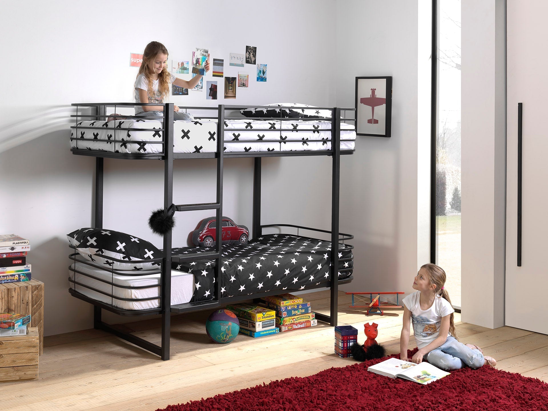 Vipack Oscar Metal Kids Bunk Bed Scandinavian Design - Black