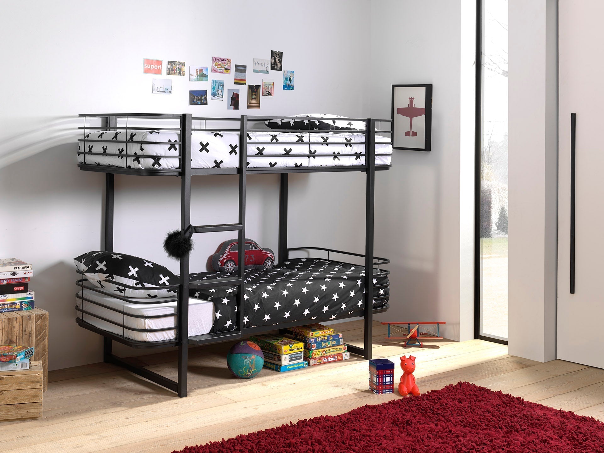 Vipack Oscar Metal Kids Bunk Bed Scandinavian Design - Black