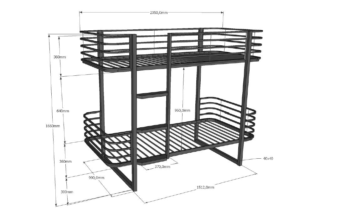 Vipack Oscar Metal Kids Bunk Bed Scandinavian Design - Black