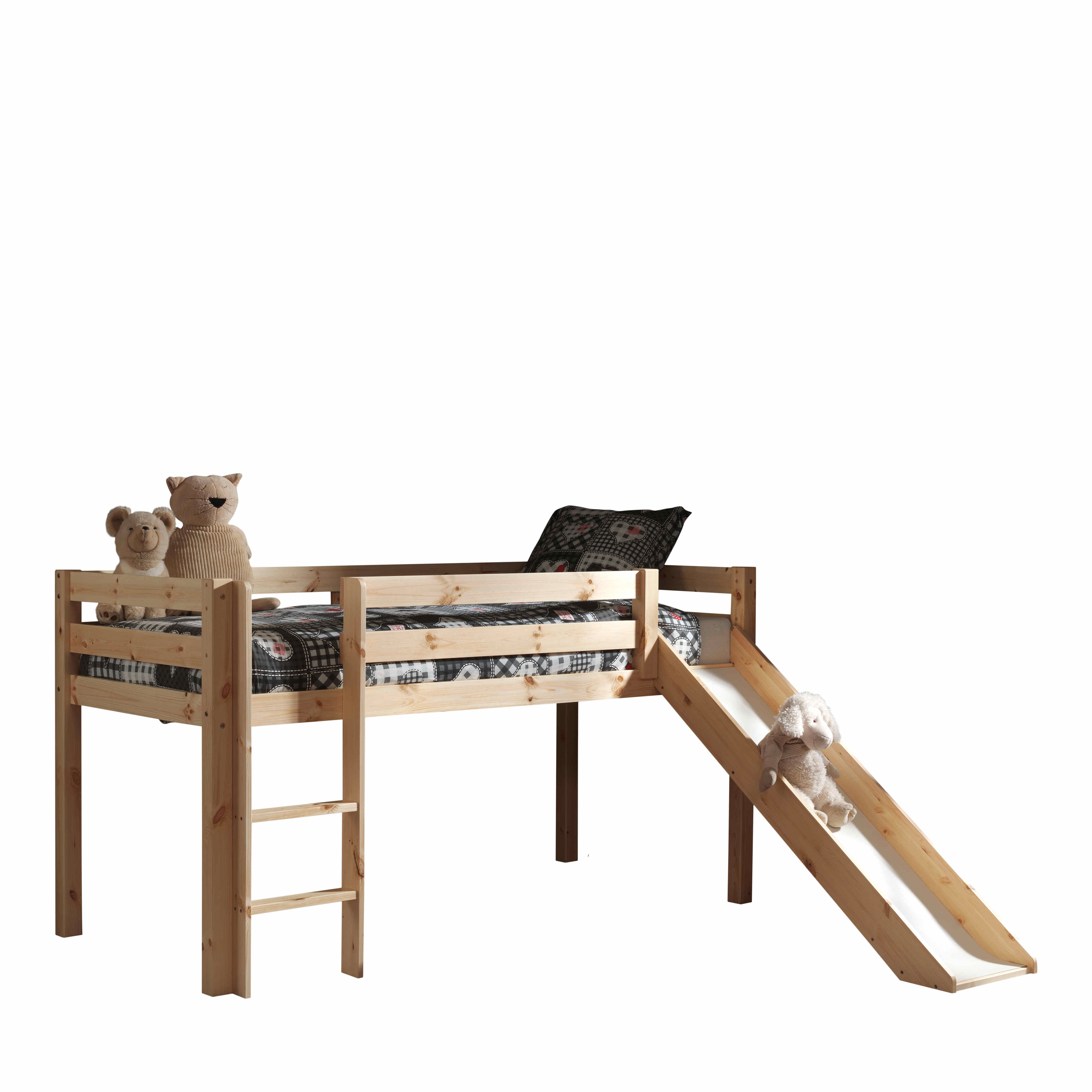 Vipack Pino Mid Sleeper Kids Bed with Slide - Natural Wood