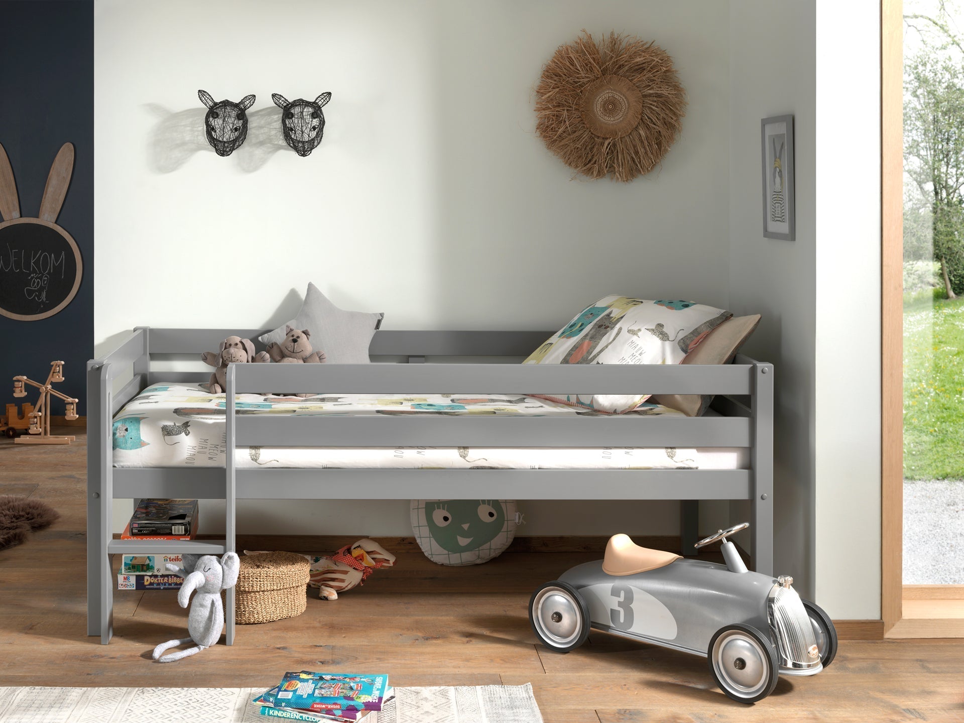 Vipack Pino Mid Sleeper Kids Bed with Ladder - Grey