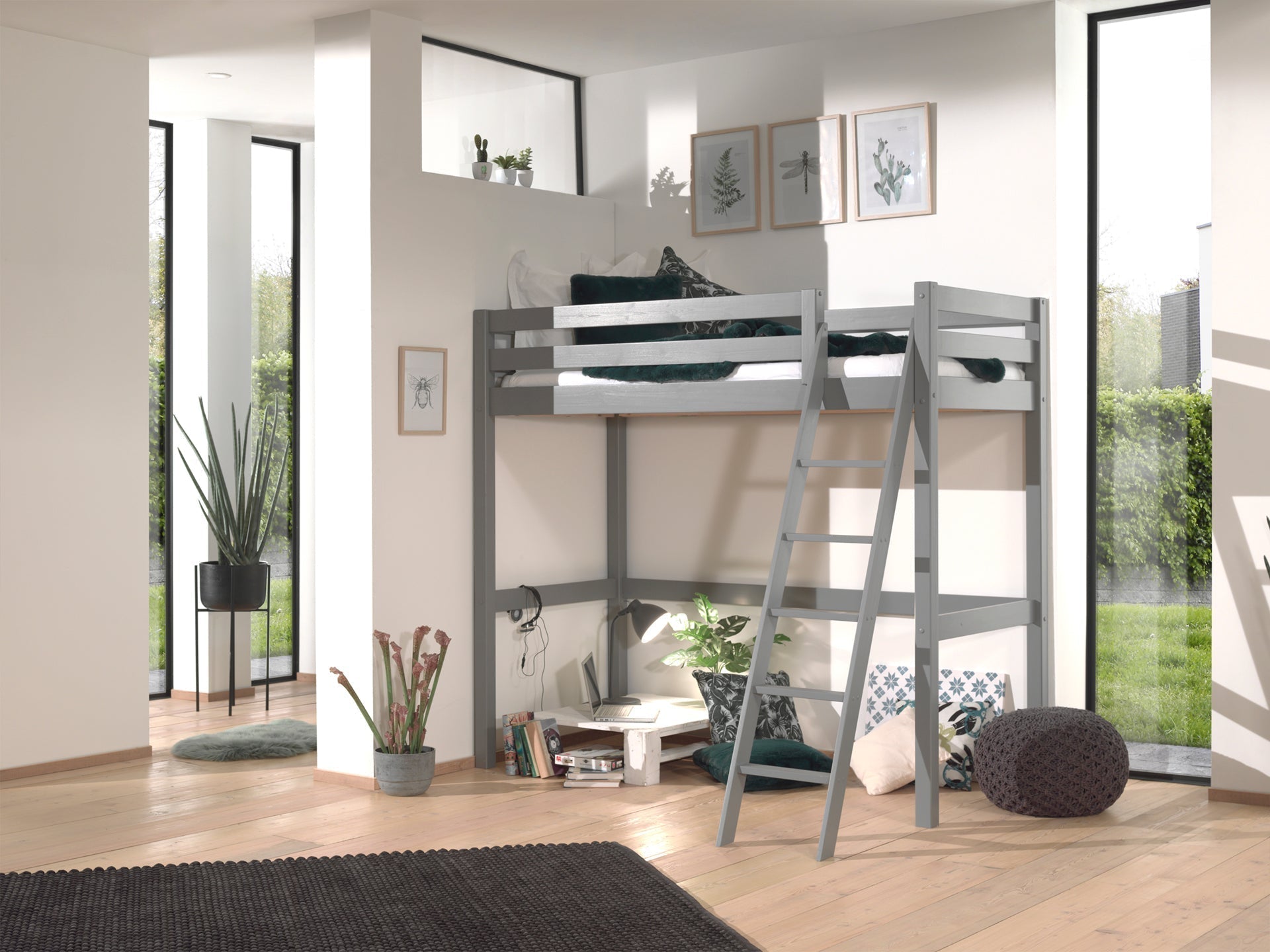 Vipack Pino Mezzanine High Sleeper Bed - Grey