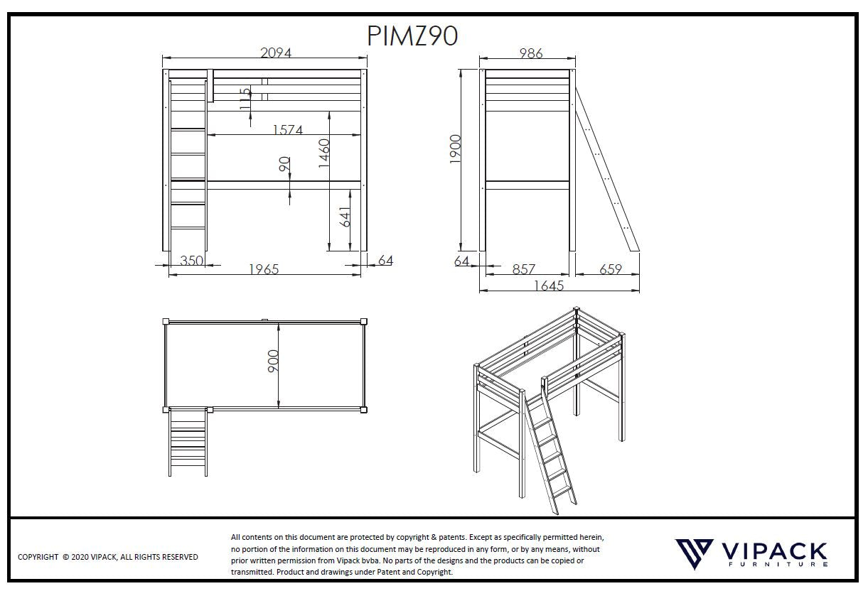 Vipack Pino Mezzanine High Sleeper Bed - White