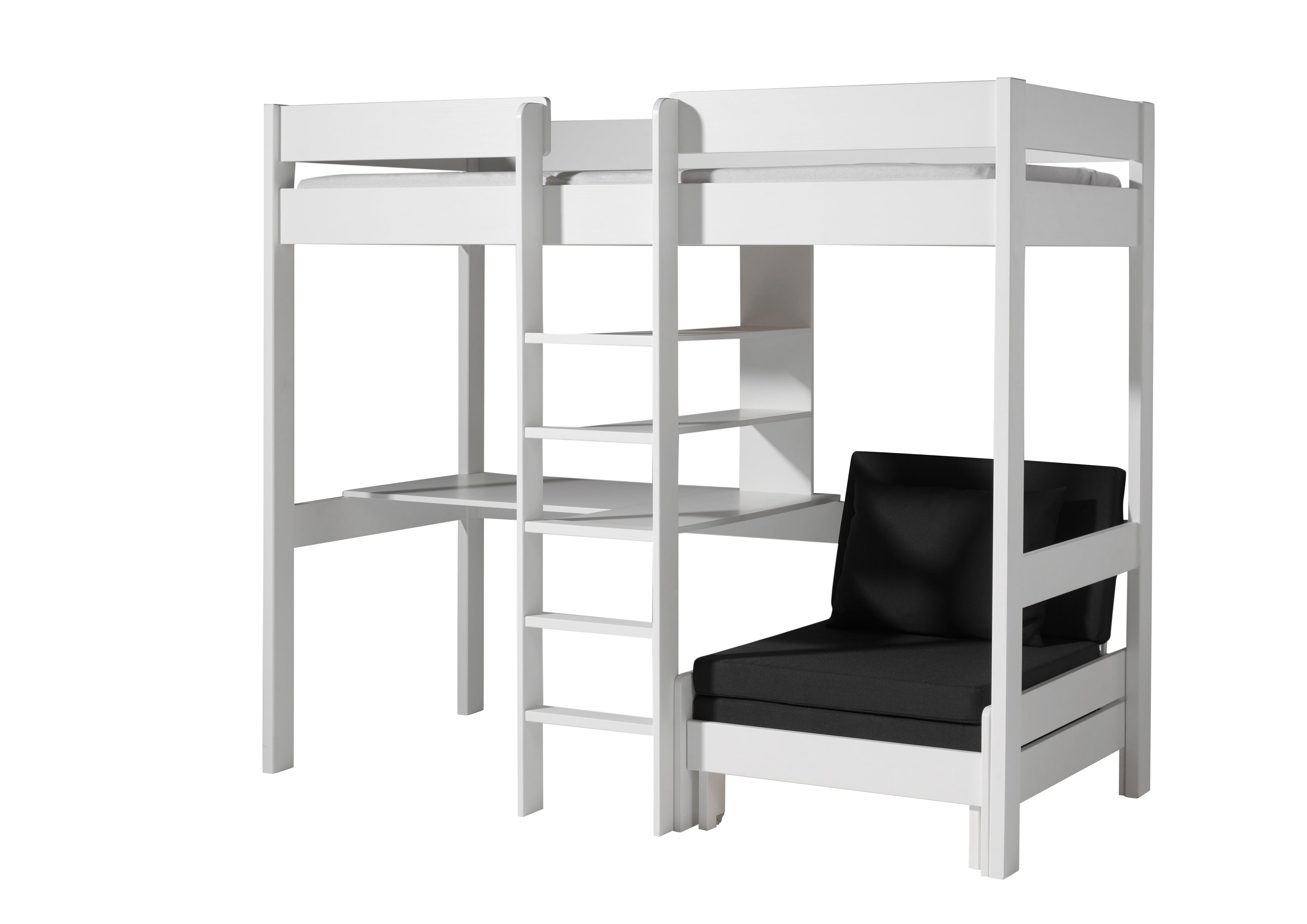 Vipack Pino High Sleeper Kids Bed with Desk & Sofabed - White