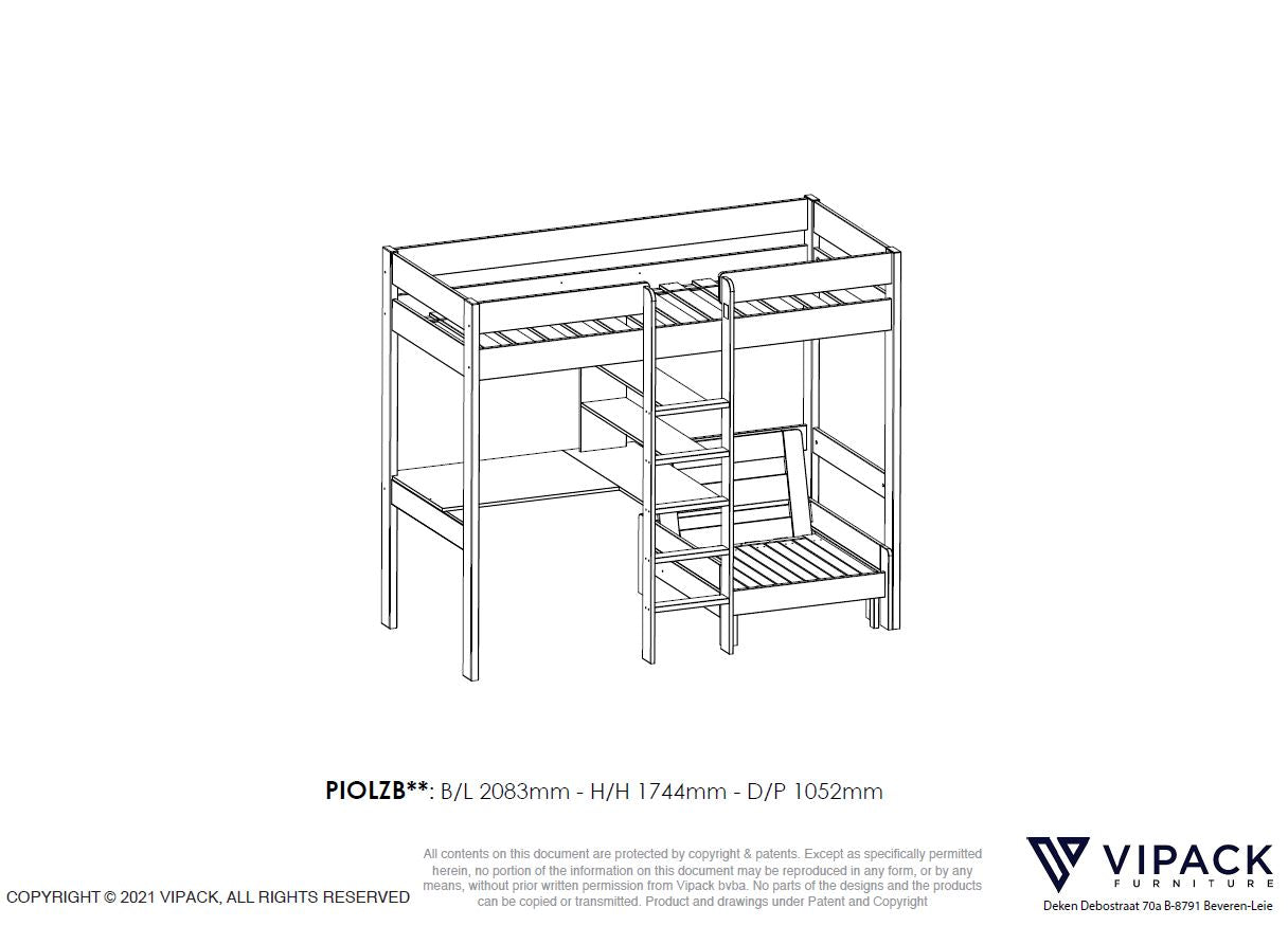 Vipack Pino High Sleeper Kids Bed with Desk & Sofabed - White