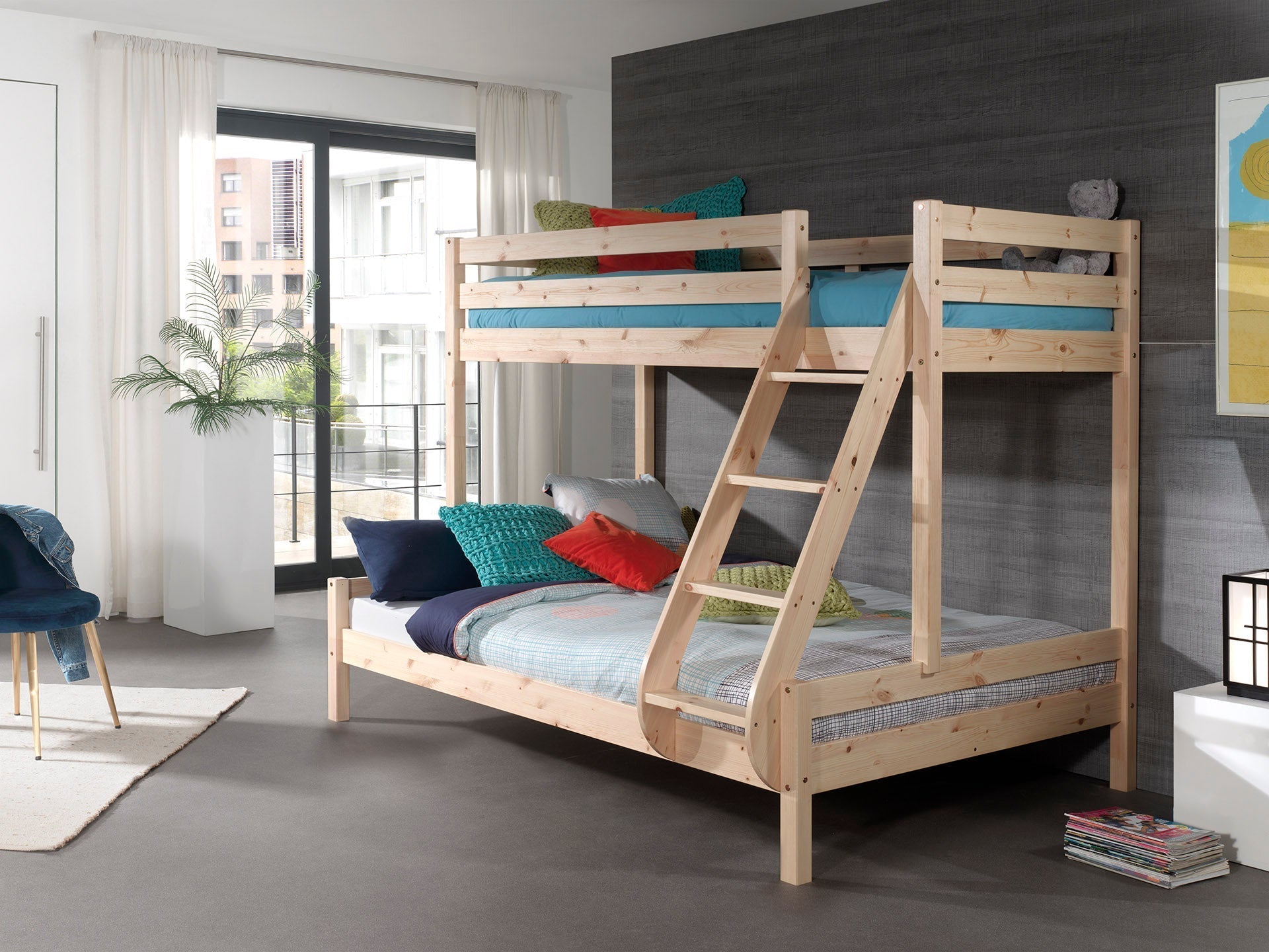 Vipack Pino Triple Sleeper Kids Bunk Bed - Natural Wood
