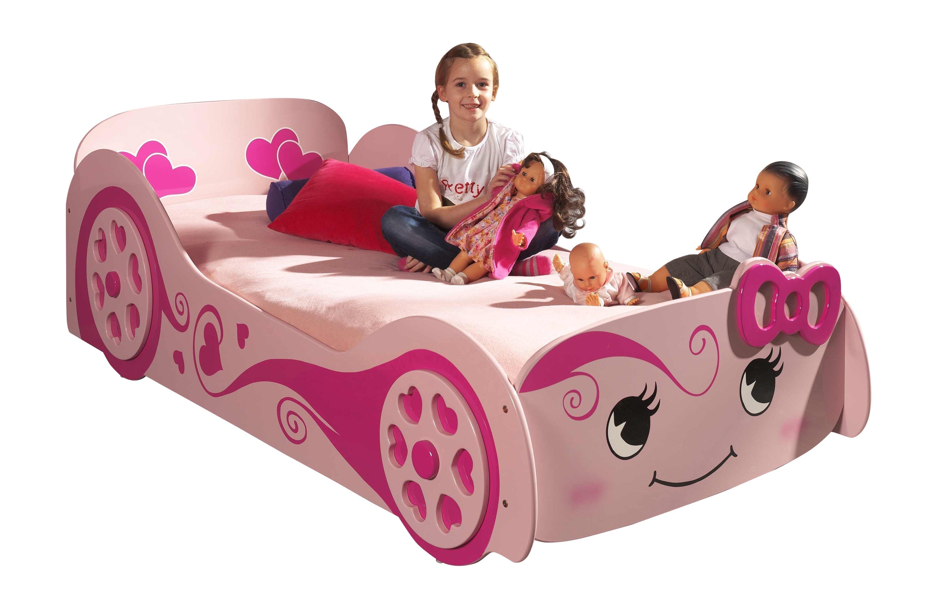 Vipack Pinky Love Car Kid Single Bed - Pink