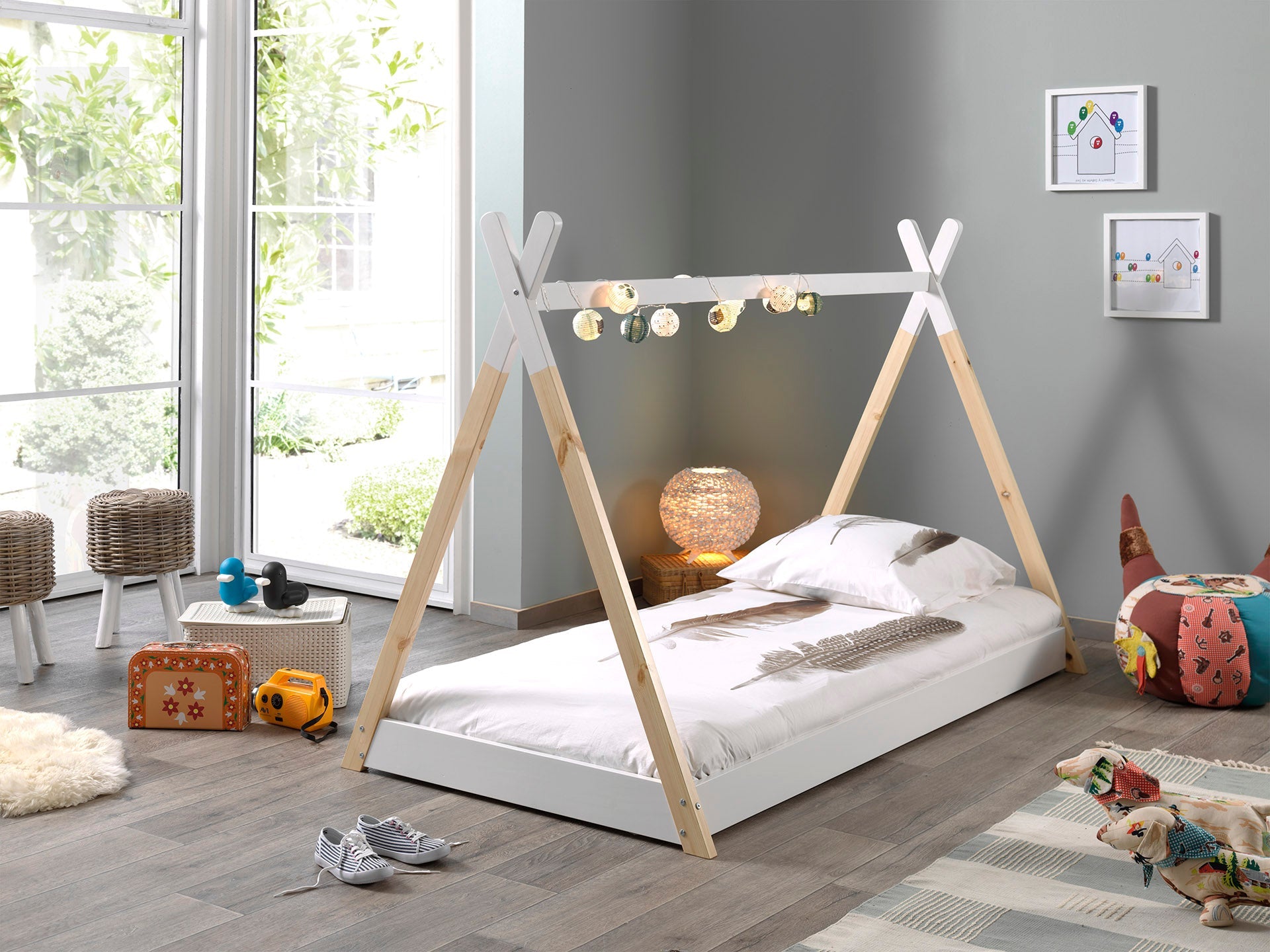 Vipack Tipi Kids Single Bed - Natural & White