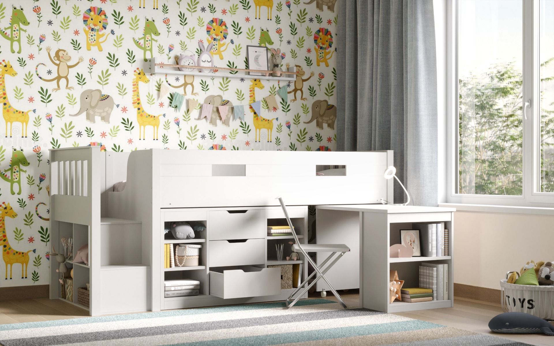 Flair Charlie Mid Sleeper with Storage and Desk - White