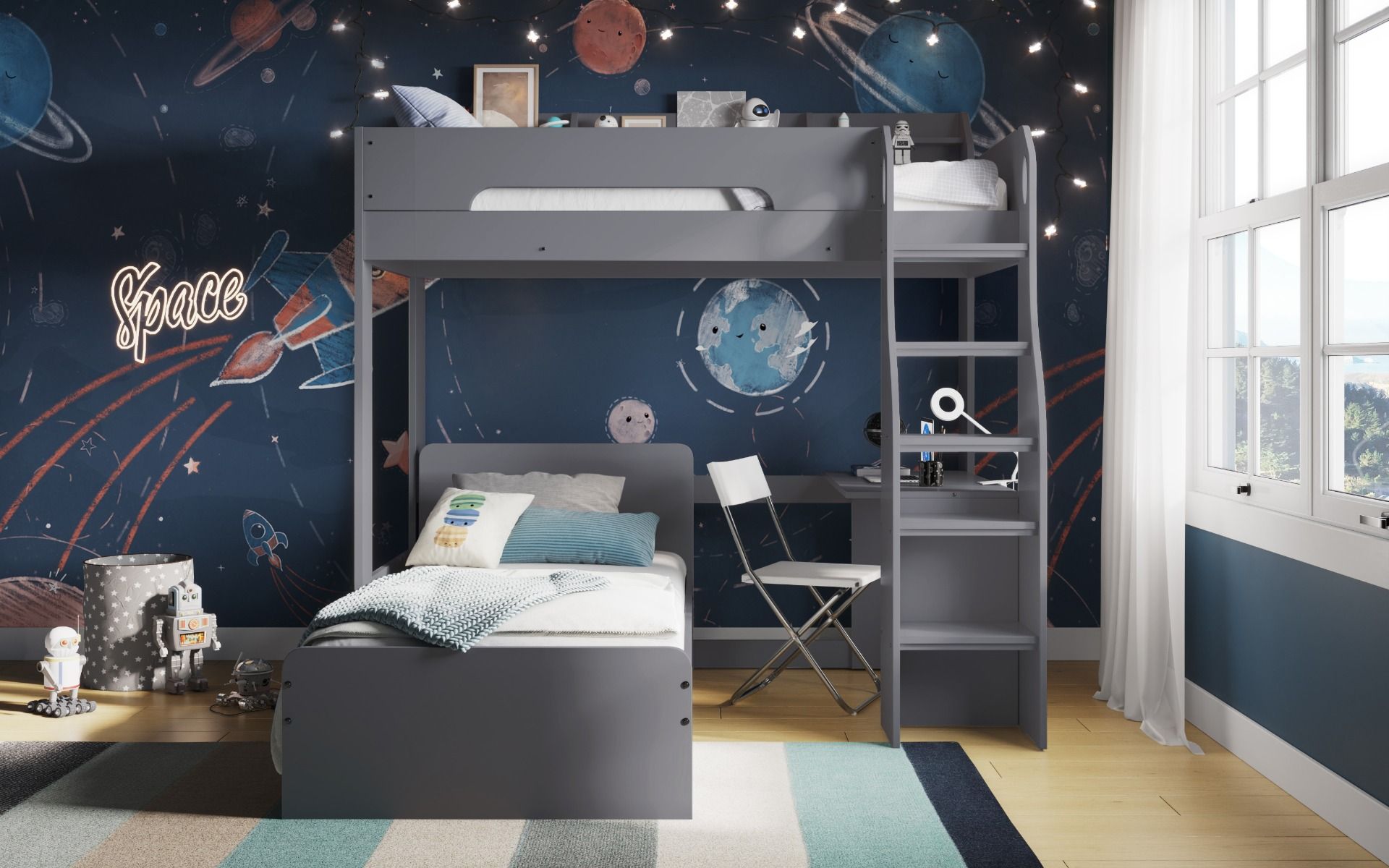 Flair Cosmic L Shaped Bunk Bed - Grey