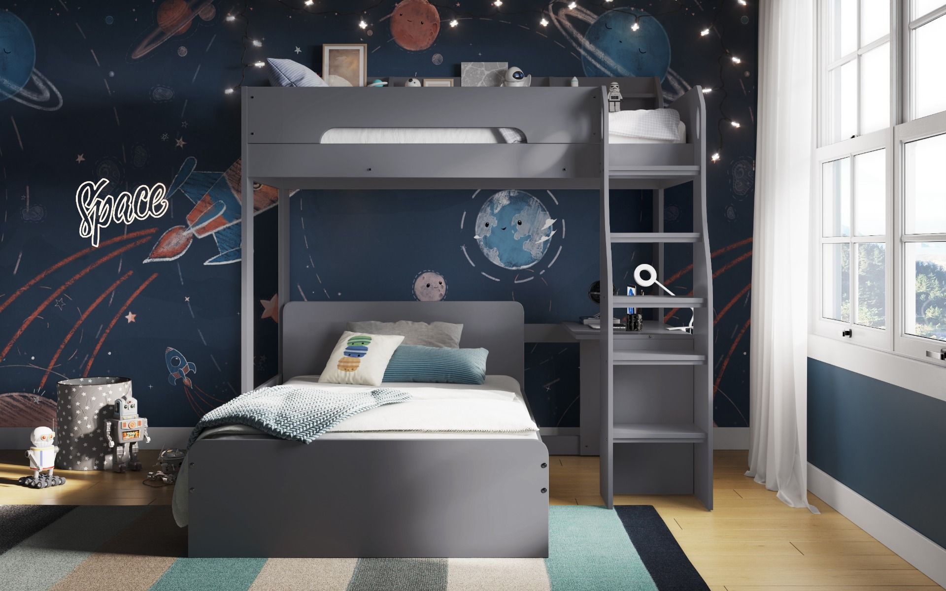 Flair Cosmic L Shaped Triple Bunk Bed - Grey