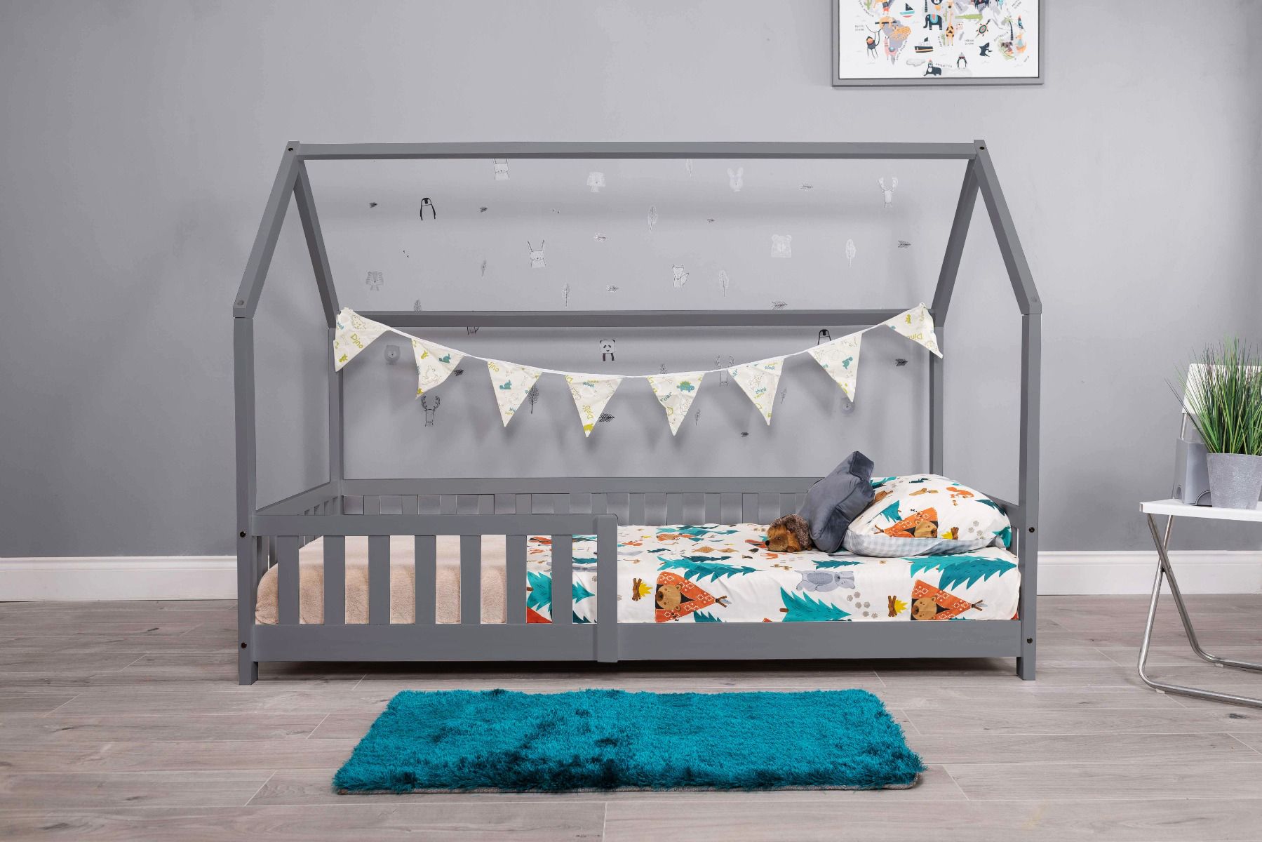 Flair Grey Wooden Explorer Playhouse Bed With Rails