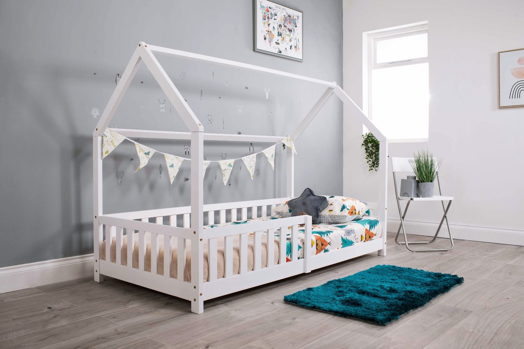 Flair Explorer Playhouse Single Bed with Rails - White