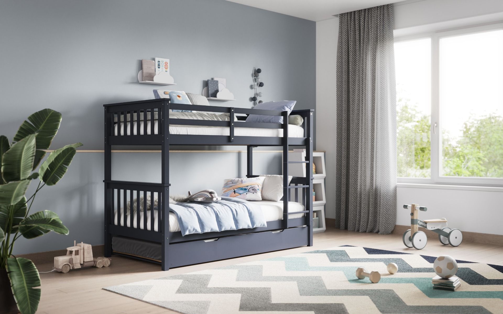 Flair Zoom Detachable Bunk Bed with Trundle - Grey