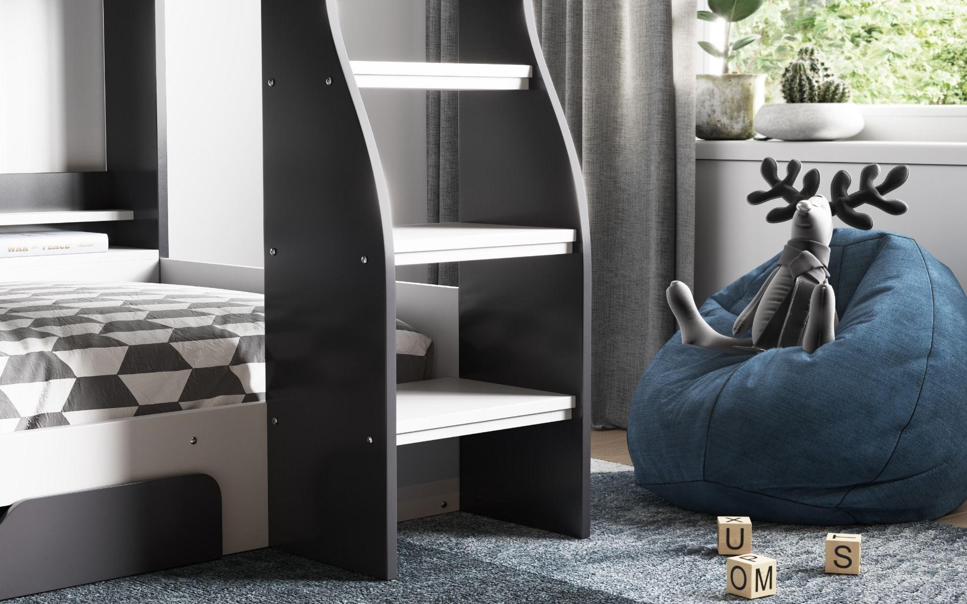 Flair Flick Bunk Bed with Shelves And Drawer - Grey