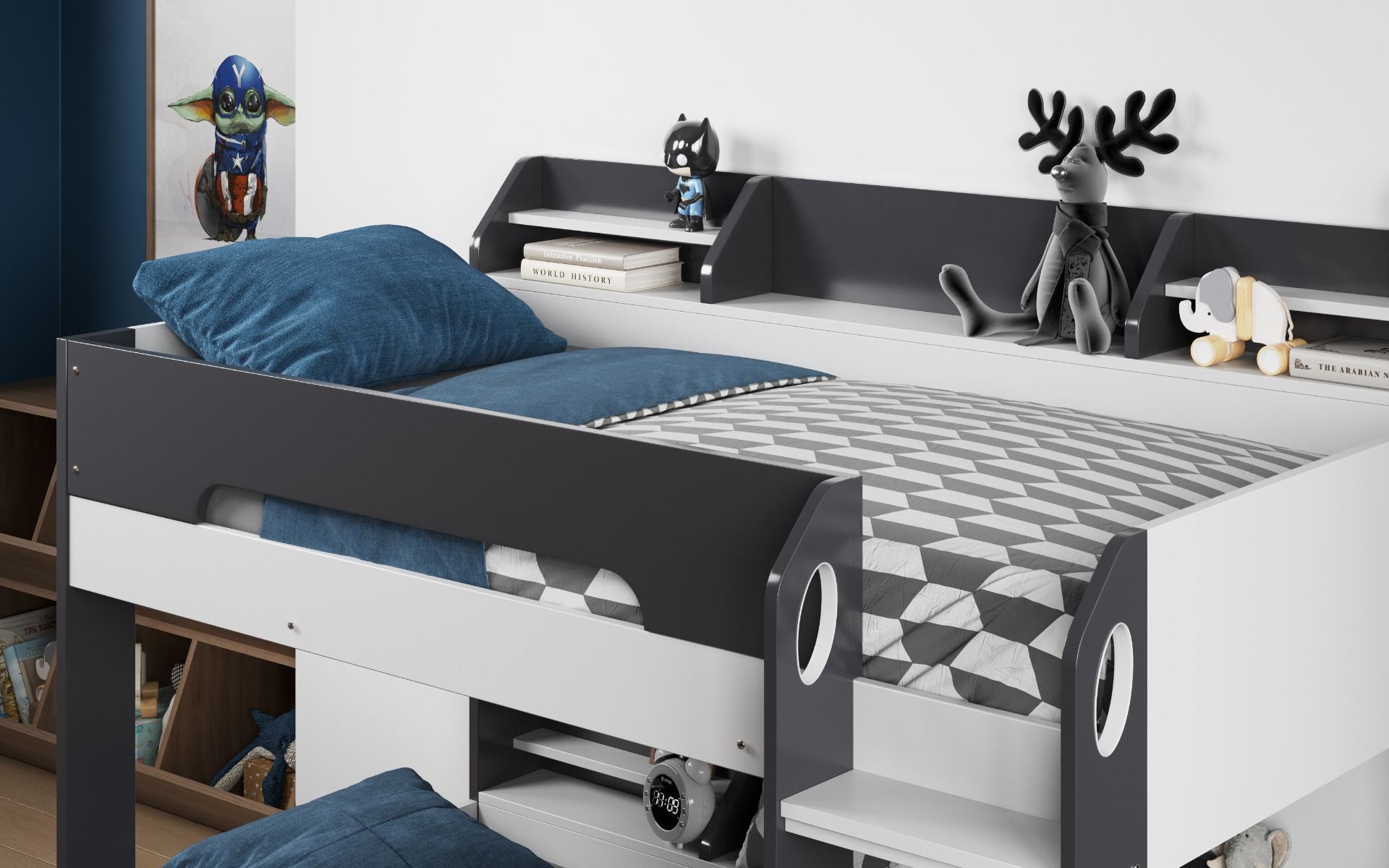 Flair Flick Bunk Bed with Shelves And Drawer - Grey