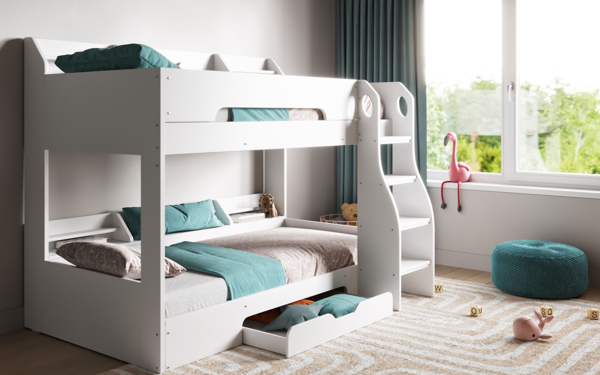 Flair Flick Bunk Bed with Shelves and Drawer - White