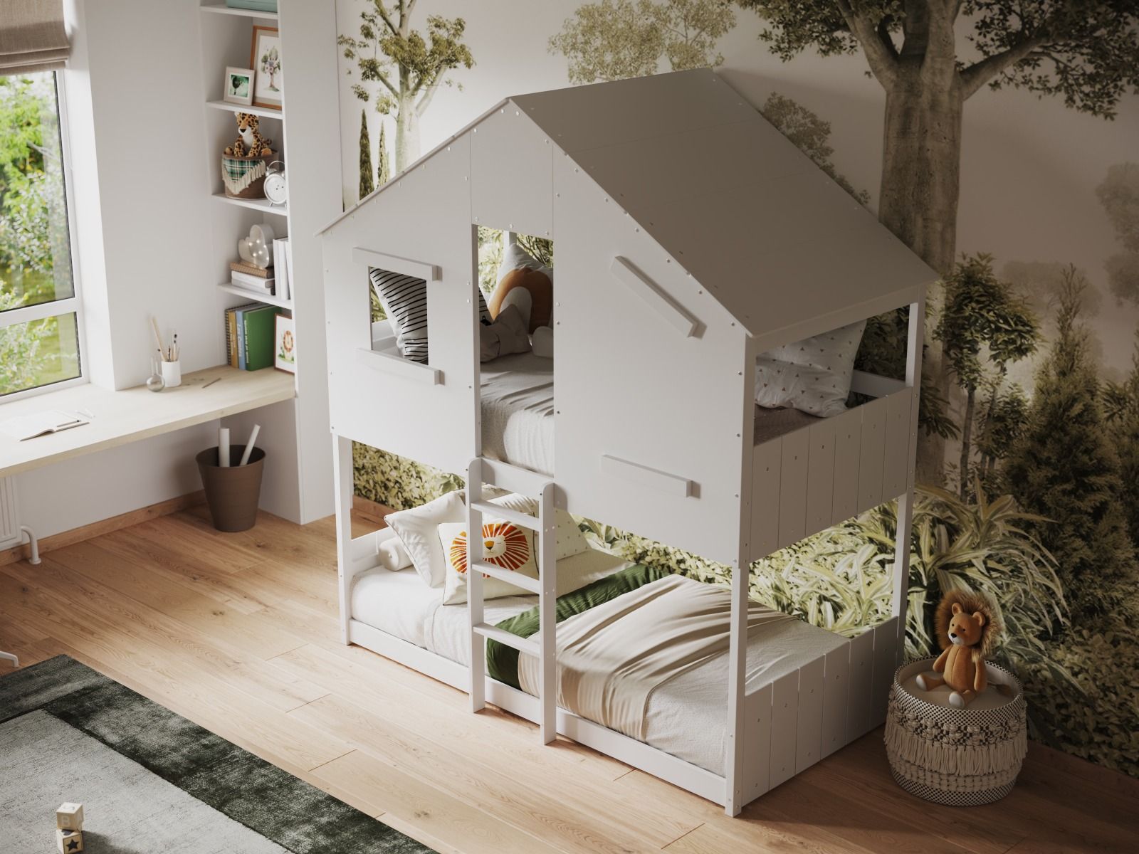Flair Jungle House Wooden Bunk Bed - White