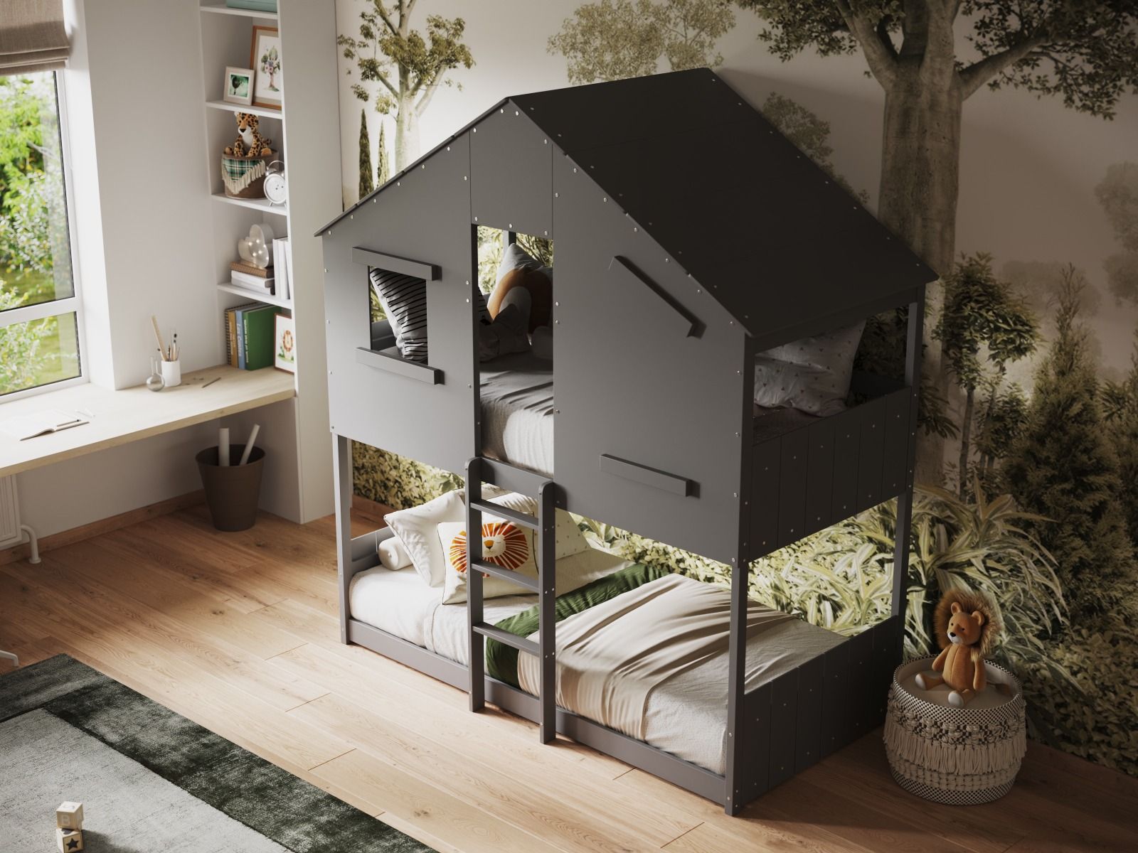 Flair Jungle House Wooden Bunk Bed - Grey
