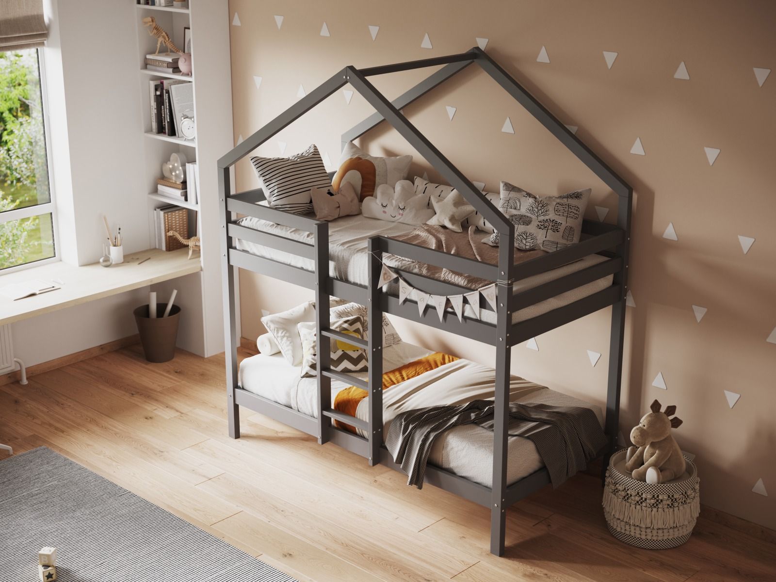 Flair Nest House Bunk Bed With Optional Storage - Grey