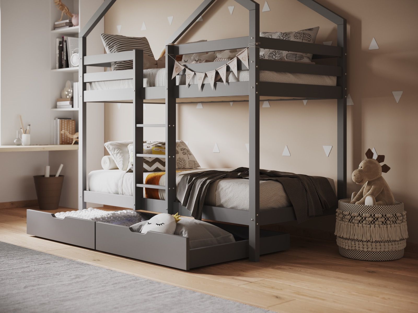 Flair Nest House Bunk Bed With Optional Storage - Grey