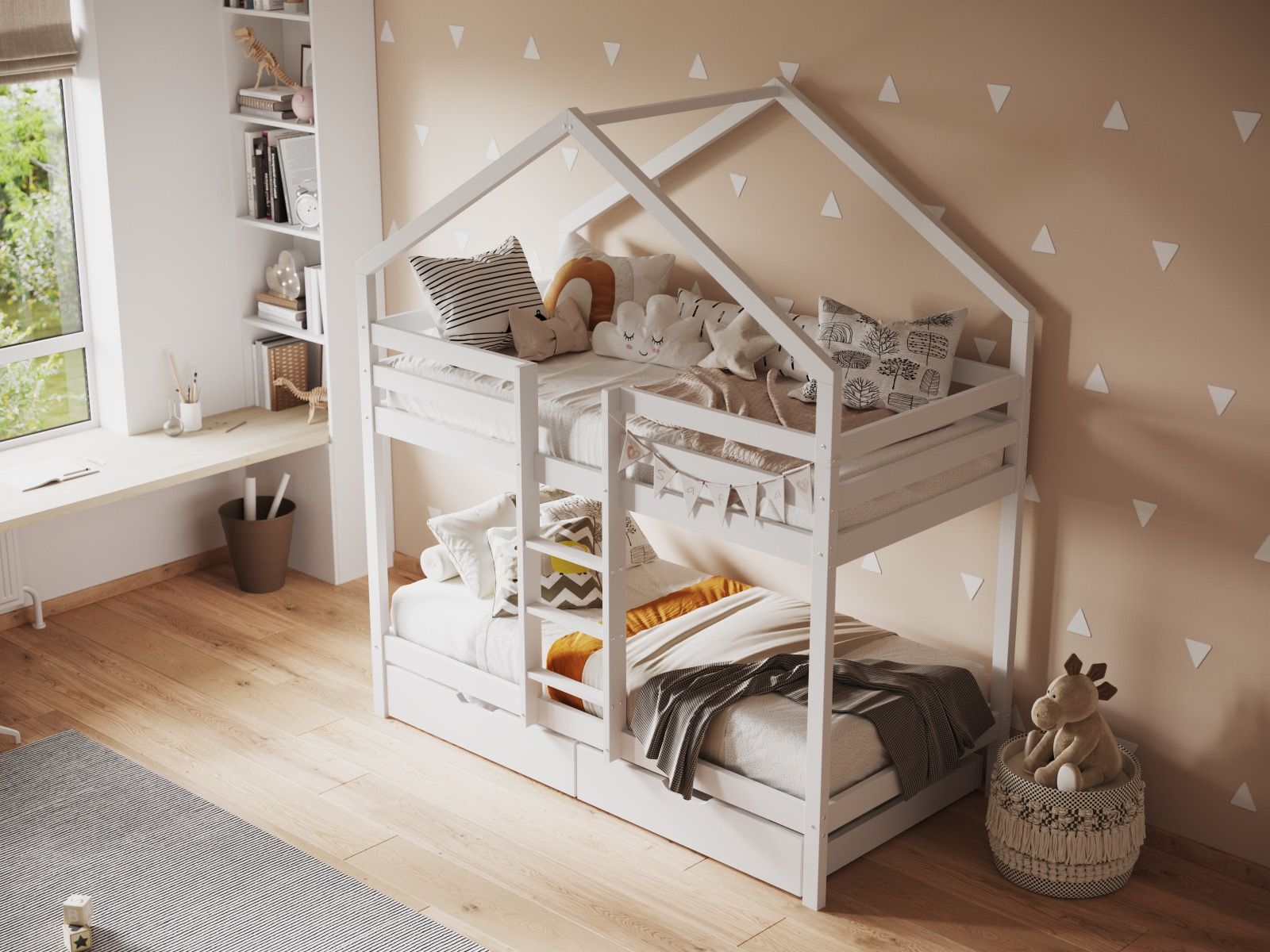Flair Nest House Bunk Bed With Optional Storage - White