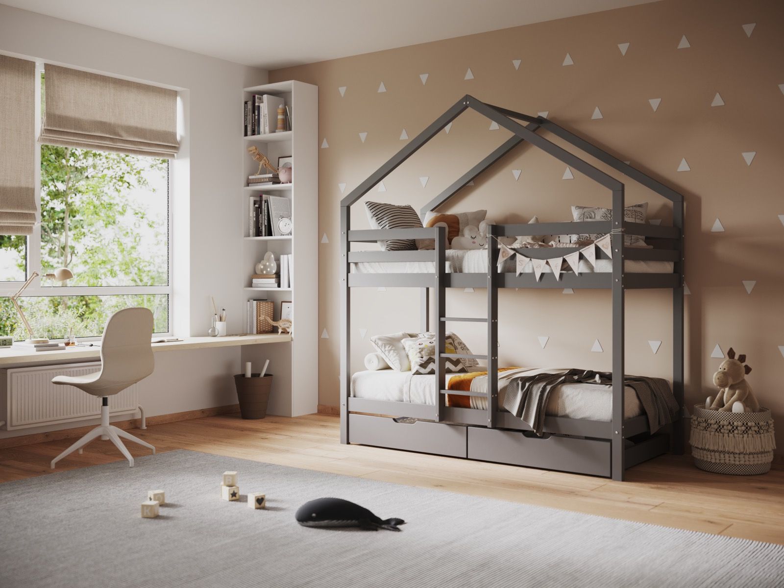 Flair Nest House Bunk Bed With Optional Storage - Grey