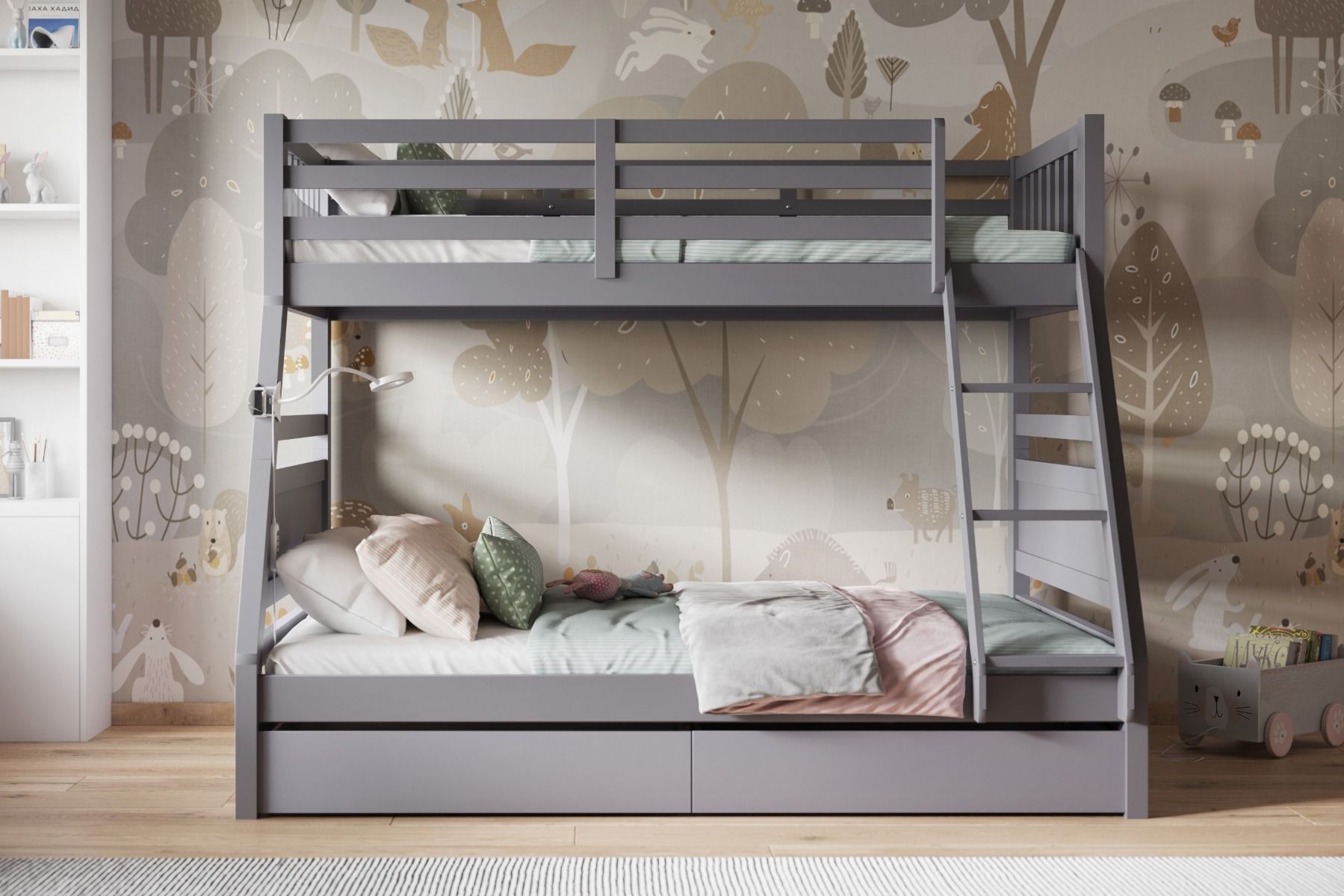 Flair Ollie Triple Bunk Bed with Storage Drawers - Grey