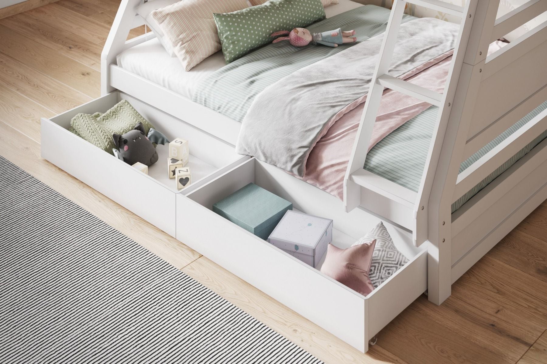 Flair Ollie Triple Bunk Bed with Storage Drawers - White