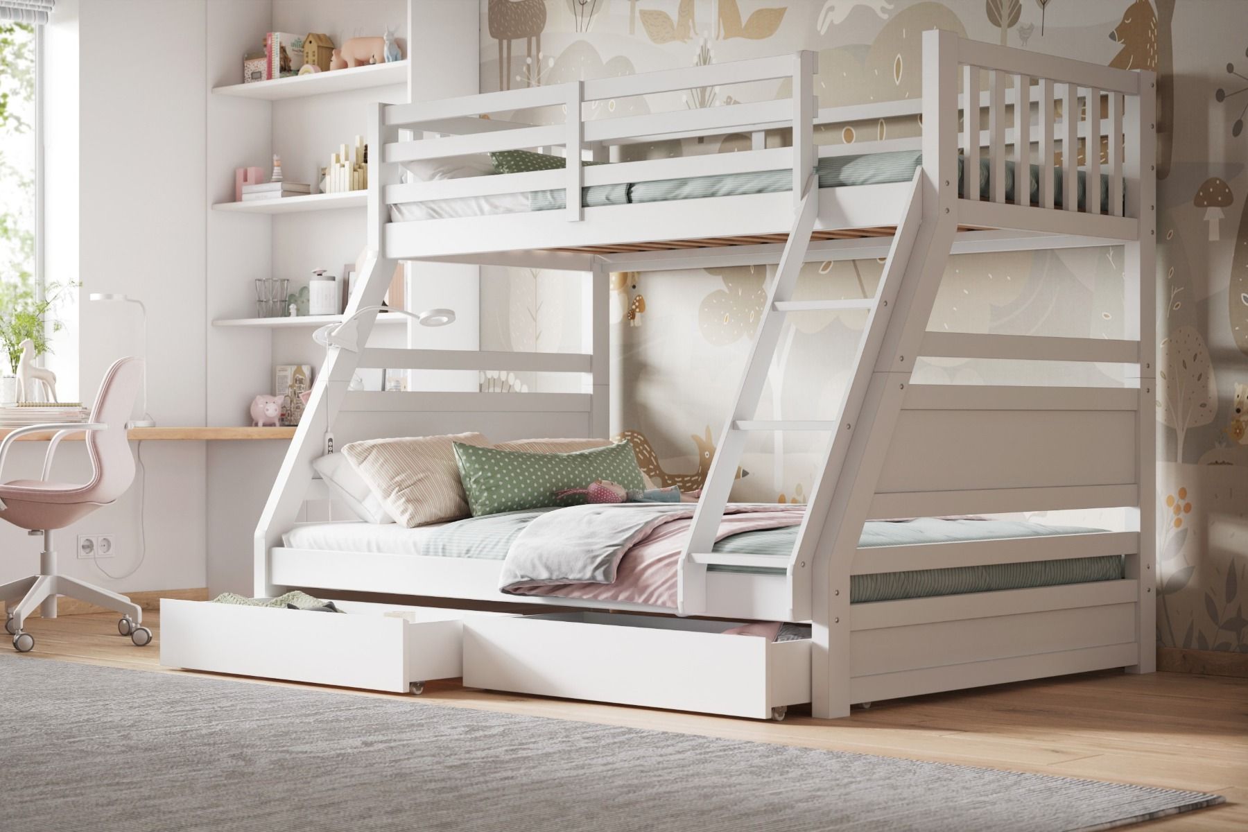 Flair Ollie Triple Bunk Bed with Storage Drawers - White