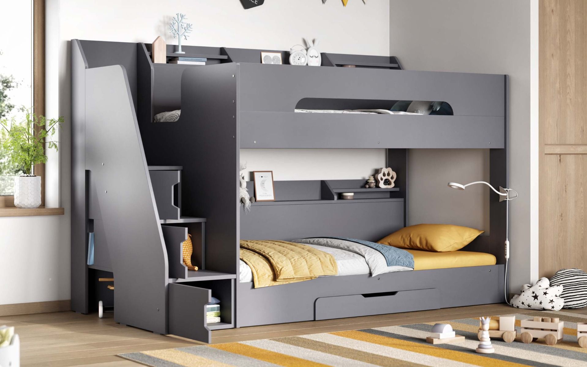 Flair Slick Staircase Bunk Bed With Storage - Grey