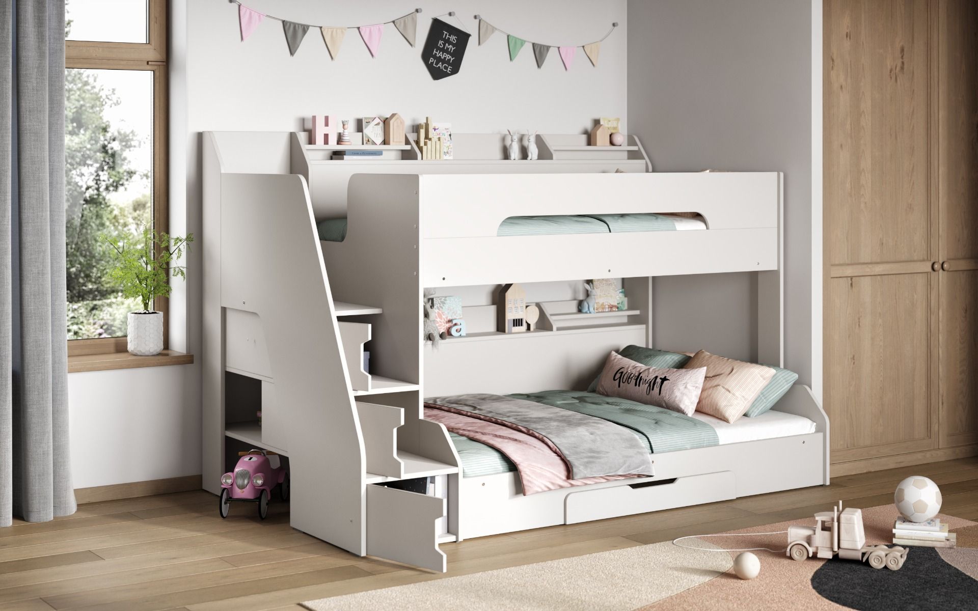 Flair Slick Staircase Triple Bunk Bed - White
