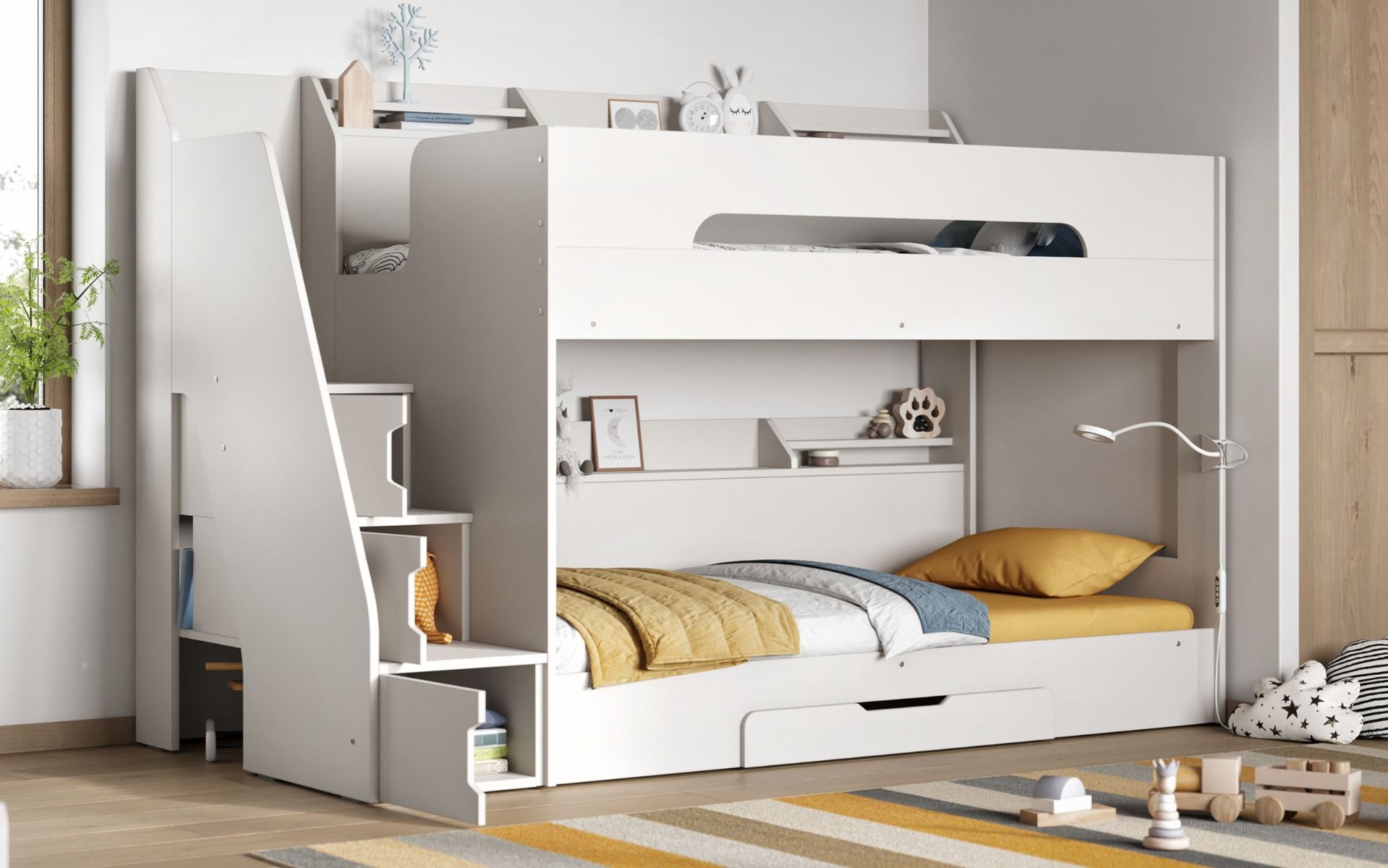 Flair Slick Staircase Bunk Bed with Storage - White